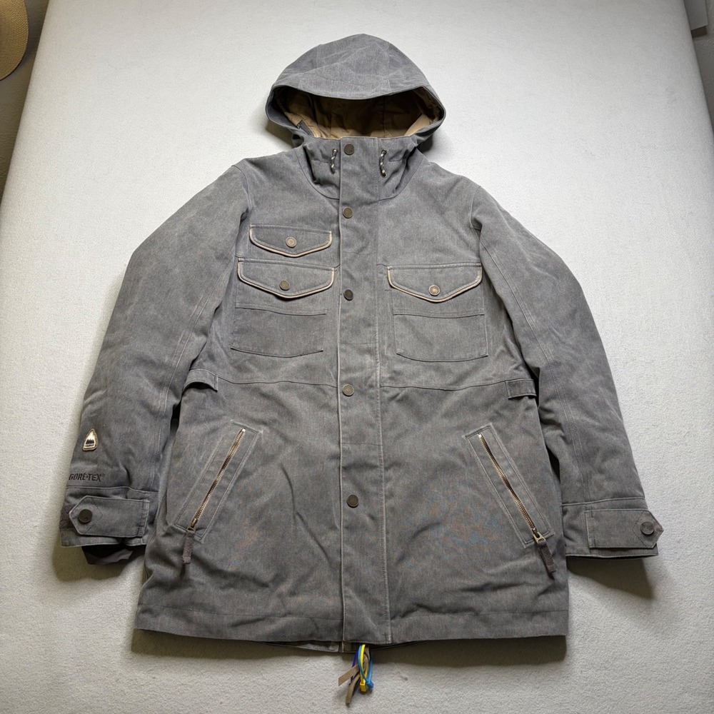 Burton Snowboard Jacket Mens L Grey Gore-Tex Thermolite Insulated Hooded Parka
